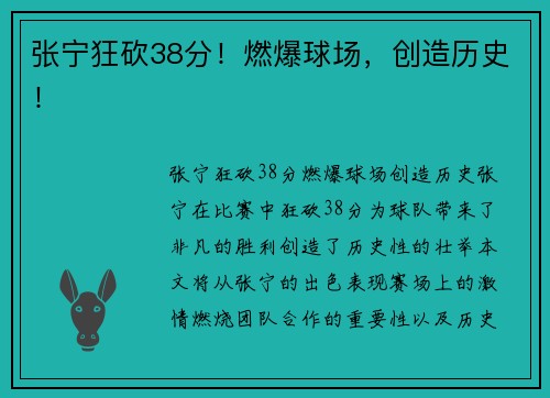 张宁狂砍38分！燃爆球场，创造历史！